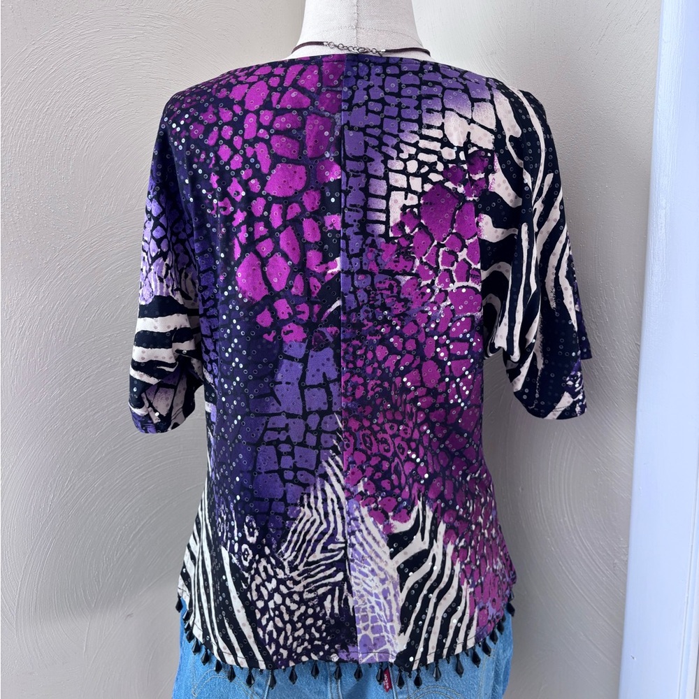 MSK Zebra Cowl Neck Sequin Beaded Top - Picture 5 of 6